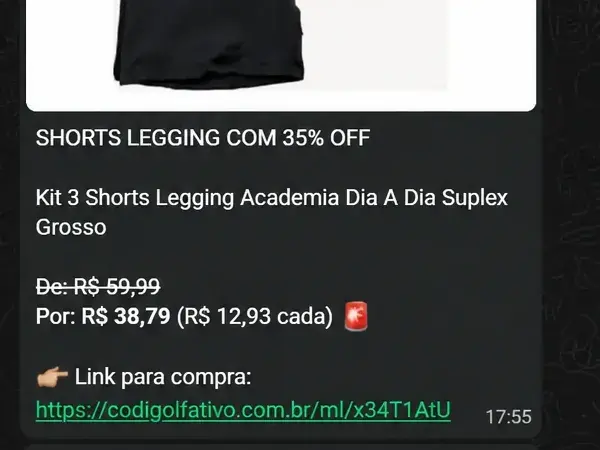 Exemplo de publicações de ofertas no WhatsApp, sem identificação dos participantes.